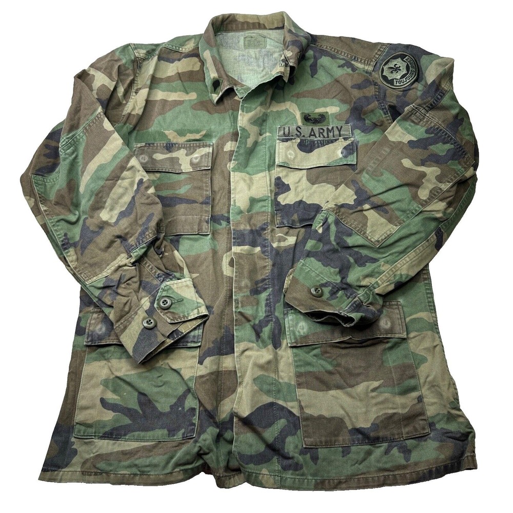 US Army Woodland Camo Field Jacket Medium Long Combat Coat 2nd Armored Cavalry